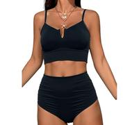 ZEPFJHE Costume da bagno a vita alta per le donne in tinta unita Costume da bagno da donna Push Up Costumi da bagno Due pezzi Costumi da bagno divisi Costume da bagno da donna Costume da bagno a vita