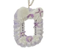 ZEPFJHE Custodia per biglietti fotografici con orecchie di gatto alla moda con pizzo increspato e catena di perline per borsa o portachiavi, porta carte alla moda, Viola, Bellezza di massa
