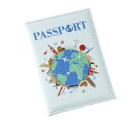 ZEPFJHE Custodia per passaporti in pelle PU porta carte di credito stampa a colori copertine passaporti globali accessori da viaggio per donne e uomini, Azzurro