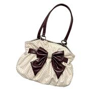 ZEPFJHE Elegante borsa a tracolla grande a pois retrò con dettagli in pizzo con fiocchi ideale per pendolarismo donne uso quotidiano grande capacità, Beige