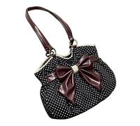 ZEPFJHE Elegante borsa a tracolla grande a pois retrò con dettagli in pizzo con fiocchi ideale per pendolarismo donne uso quotidiano grande capacità, Nero