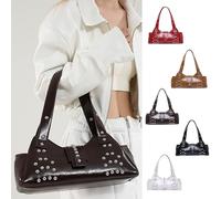 ZEPFJHE Elegante borsa a tracolla in pelle PU decorata con rivetti per aggiungere un tocco spigoloso a qualsiasi outfit o occasione borsa a tracolla, Rosso, One Size