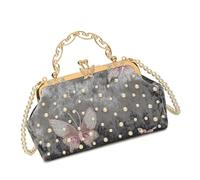 ZEPFJHE Elegante borsa da sera con perle tracolla a catena farfalla ricamo design borsa a tracolla borsa per matrimoni feste elegante borsa da donna per evento, grigio, One Size