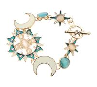 ZEPFJHE Elegante braccialetto da donna con design asimmetrico con sole, luna, stella e strass naturali, Misura unica, come descritto