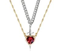 ZEPFJHE Elegante collana con ciondolo a forma di cuore e spade che offre una miscela di personalità e significato per la moda e giovanile con doppia catena di design, Misura unica, come descritto