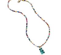 ZEPFJHE Elegante collana con ciondolo a forma di orso colorato, collana girocollo con perline in acrilico alla moda per un gioiello estetico unico e alla moda, Misura unica, come descritto, come