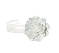 ZEPFJHE Elegante collana con ciondolo floreale, catena regolabile per pelli sensibili, perle finte, gioielli per donne e signora, catena per collo alla moda, Misura unica, come descritto, come