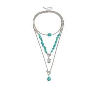 ZEPFJHE Elegante Collana Perline Turchese Con Catena Multi -strati Regolabile A Catena Clavicola Elistica Scollana Per Le Feste