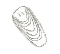 ZEPFJHE Elegante multistrato simulato perle catena lunga collana moda dichiarazione collana elegante collo gioielli per le donne ragazze usura quotidiana gioielli, Misura unica, come descritto, come
