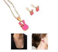 ZEPFJHE Elegante set di collana e orecchini a tema conigli, accessorio portatile per regalare o personalizzare il set di gioielli in lega robusta e confortevole, Misura unica, come descritto, come