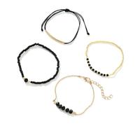 ZEPFJHE Elegante set di perline in finto cristallo nero multistrato braccialetto fatto a mano braccialetto da sera accessorio per feste quotidiane