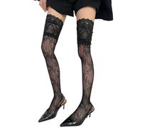 ZEPFJHE Eleganti calze a rete in pizzo calze alte alla coscia retrò motivo floreale elastico in nylon sopra il ginocchio calze per le donne 8 colori opzione legwear donna, Nero , Taglia unica