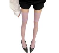 ZEPFJHE Eleganti calze a rete in pizzo calze alte alla coscia retrò motivo floreale elastico in nylon sopra il ginocchio calze per le donne 8 colori opzione legwear donna, Viola chiaro, Taglia unica