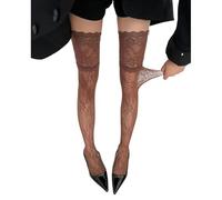 ZEPFJHE Eleganti calze a rete in pizzo calze alte alla coscia retrò motivo floreale elastico in nylon sopra il ginocchio calze per le donne 8 colori opzione legwear donna, Colore caffè., Taglia unica