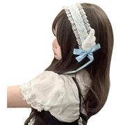 ZEPFJHE Fasce per capelli da donna, per cosplay e cameriera, in pizzo, con ali e fiocco, accessori per capelli