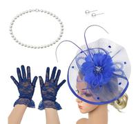 ZEPFJHE Fermaglio per capelli a forma di fiore, con collana, guanti per cocktail, eventi, travestimenti, giochi di ruolo, accessori per costumi da flapper, giochi di ruolo, accessori per capelli per