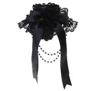 ZEPFJHE Fiocchi di nastro ciondolo perline cofano copricapo gotico fiore pizzo cappello superiore copricapo accessori cosplay