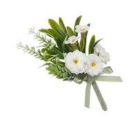 ZEPFJHE Fiore all'occhiello in seta per sposo e testimone con foglie e per cerimonia di nozze, D, Taglia unica