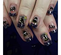 ZEPFJHE Halloween Press On Nails 24Pcs Tema Scuro Gattino Tomba Design Glittering Francese Punte Unghie Arte Per Costume