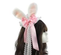 ZEPFJHE Orecchie di coniglio pelose fatte a mano Piccolo cappello di pizzo ornamento per capelli per le donne gioco di ruolo copricapo accessori per costumi anime accessorio per la testa fatto a mano