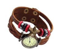 ZEPFJHE Orologio da polso in pelle intrecciata con perline di legno e cassa in lega, accessorio da polso per uomo, stile retrò punk, stile rurale, Marrone, Size