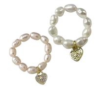 ZEPFJHE Perla d'acqua dolce perline elastico minimalista gioielli dito stella cuore anelli per le donne partito geometrici gioielli perle perline ragazze elastico ragazze, Misura unica, come descritto