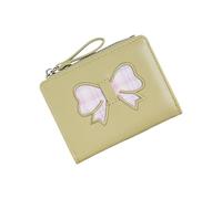 ZEPFJHE Portafoglio in pelle PU contemporaneo portafoglio corto con fiocchi decorativi e porta carte organizzato porta carte di credito portamonete borsa da viaggio portafoglio corto, Verde chiaro