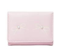ZEPFJHE Portamonete da donna in pelle PU con eleganti design a fiocchi e dettagli in perle finte per donne e studenti alla moda, rosa