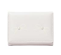 ZEPFJHE Portamonete da donna in pelle PU con eleganti design a fiocchi e dettagli in perle finte per donne e studenti alla moda, bianco