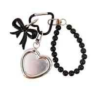 ZEPFJHE Pratico portachiavi a forma di cuore a specchio con ciondolo a forma di fiocco, accessorio in lega per borse, strumento di bellezza per lei portachiavi, Nero , Taglia unica