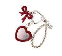 ZEPFJHE Pratico portachiavi a forma di cuore a specchio con ciondolo a forma di fiocco, accessorio in lega per borse, strumento di bellezza per lei portachiavi, Rosso, Taglia unica