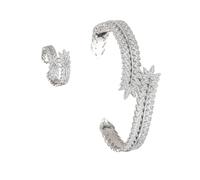 ZEPFJHE Robusto set di rame strutturato grano progetta anelli e braccialetto aperto ornato con gioielli pietre di zircone gioielli in rame con pietra zircone