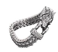 ZEPFJHE Rock Wolf/Serpente/Testa di Falco Per Gli Uomini Catena A Maglia Gotica Catena A Mano Elegante Gioielli Punk Unisex Animale Braccialetto Aperto Bocca Lupo, Misura unica, come descritto