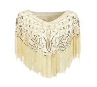 ZEPFJHE Sciarpa scintillante con perline per cocktail party anni '20 accessori flapper elegante scialle ricamato avvolgente, Champagne, Taglia unica