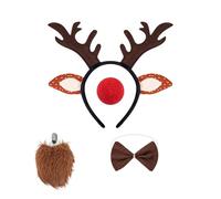 ZEPFJHE Set costume da renna con cerchietto per orecchie da renna, papillon, coda, tutù, gonna, naso, viso, adesivo, per Halloween, cosplay, feste, Halloween, cosplay
