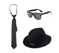 ZEPFJHE Set di 3 accessori per costume da gangster anni '20, cappello Fedora anni '20, cravatta, occhiali da sole, costumi cosplay di Halloween