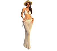 ZEPFJHE Set di 3 pezzi costume da bagno ad asciugatura rapida tipo di abito lungo copertura regolabile per le donne nuoto comfort traspirante tessuto cravatta anteriore costumi da bagno