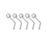 ZEPFJHE Set di 5 eleganti piercing da naso in lega e cerchio set 20G L Bend Stick con scintillanti pietre CZ gioielli accessorio per uso quotidiano piercing al naso gioielli, MM, come descritto, come