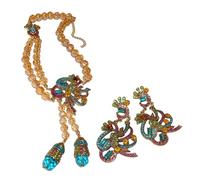 ZEPFJHE Set di collana e orecchini con ciondolo a pavone alla moda con eleganti strass artigianali per eventi formali con pavoni e collana
