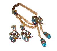 ZEPFJHE Set di collana e orecchini con ciondolo a pavone alla moda con eleganti strass artigianali per eventi formali e feste serali