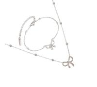 ZEPFJHE Set di gioielli alla moda in acciaio con ciondolo a forma di farfalla e fiocco, elegante collana da indossare tutti i giorni, Misura unica, come descritto, come descritto