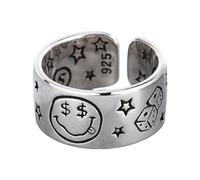 ZEPFJHE Smiles Face Star Dices anelli di apertura formato regolabile gioielli alla moda per abiti alla moda ed eleganti aperto regolabile, Misura unica, come descritto, come descritto