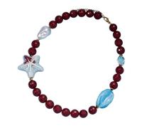 ZEPFJHE Stili Esagerato Temperamento Collana di Perline Stelle Marine Pendente Donne Neckchain Abito da Sera Accessorio Fatto a Mano Collana di Perline