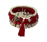 ZEPFJHE Styles, set di 4 ciondoli a forma di occhi malvagi con cristalli e catenine di perline, per donne alla moda, abbigliamento quotidiano, accessori etnici, Misura unica, come descritto