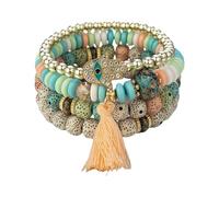 ZEPFJHE Styles, set di 4 ciondoli a forma di occhi malvagi con cristalli e catenine di perline, per donne alla moda, abbigliamento quotidiano, accessori etnici, Misura unica, come descritto