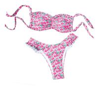 ZEPFJHE Tankini da donna elegante floreale set 2 pezzi costume da bagno con volant bordo in tessuto ad asciugatura rapida costume da bagno per spiaggia da donna tankini set