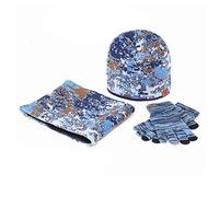 ZEPFJHE Uomini Donne Inverno 3Pcs Camouflage Maglia Cappello Sciarpa Per Touch Screen Guanti Set Spessa Fodera in Peluche Skull Cap Collo Guerra Fazzoletti Da Collo Per Uomo XL, Marina Militare