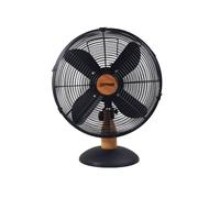 Zephir, Ventilatore da tavolo in metallo da 40cm, 4 Lame in alluminio nere, Griglia a spirale in allumio nero, Oscilazione automatica, colore nero più rifinuture effetto legno