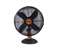 Zephir, Ventilatore da tavolo in metallo da 40cm, 4 Lame in alluminio nere, Griglia a spirale in allumio nero, Oscilazione automatica, colore nero più rifinuture effetto legno