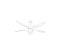 Zephir, Ventilatore da Soffitto, 5 Pale in Legno, Ventilatore con Luce, Diametro 130 cm, Funzionamento con Telecomando, Funzione Reversibilità, Colore Bianco